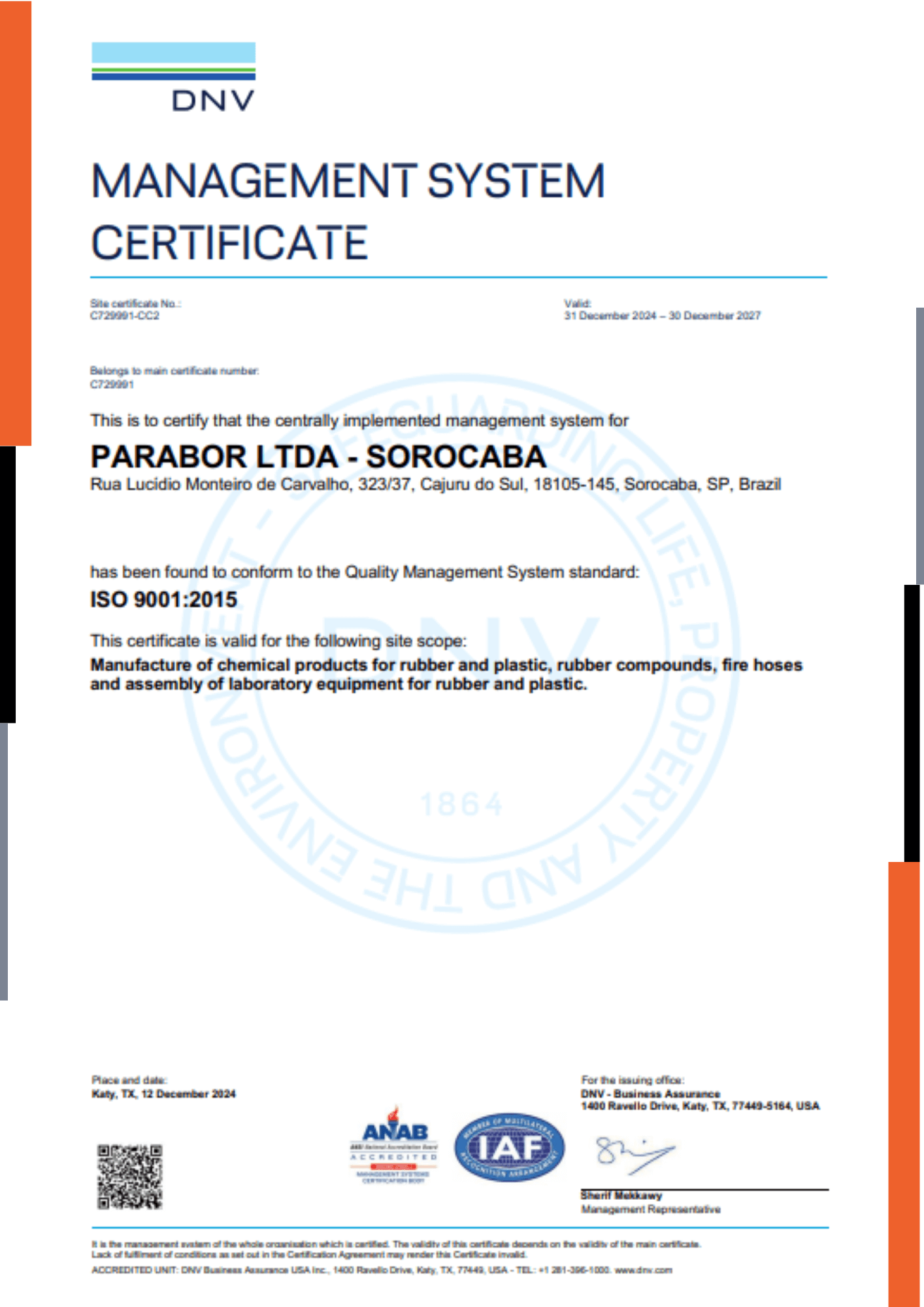 Certificado ISO 9001 - INGSORO - Parabor